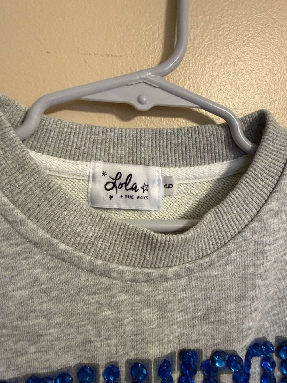 Lola + The Boys Gray 'New York' Sweatshirt with Blue Sequin Lettering - Picture 3 of 4